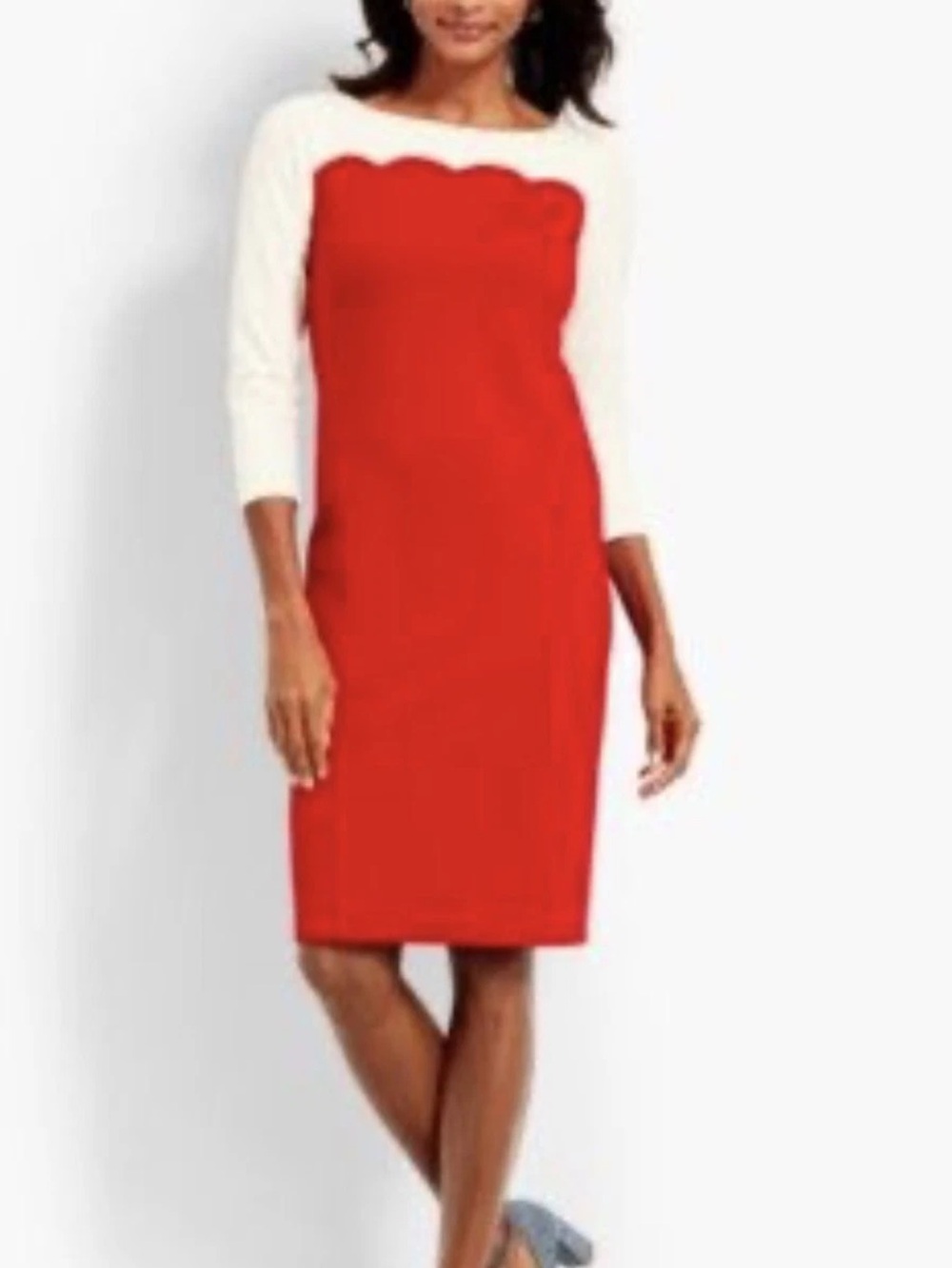 Talbots Red and White Scallop-Panel Sheath Dress